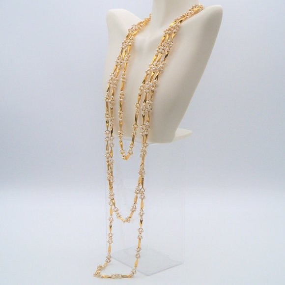 Small Pearls Gold Tone 3 Strand Necklaces and Bracelet Set - Picture 5 of 16